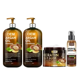 Organic Natural Nourishing Repair Anti Dandruff Argan Oil Keratin Hair Care Set Leave In Moisturizing Hair Treatment