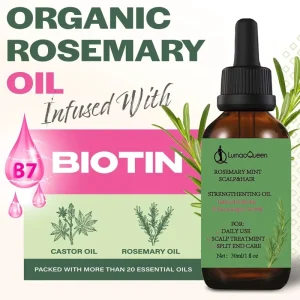 Organic Rosemary Mint Scalp and Hair Strengthening Oil with Biotin and Castor Oil for Hair Density Nourishing Hair Serum 30ml