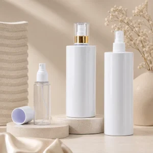 PET Fine Mist Spray Bottles with Gold Pump Clear White Refillable Cosmetic Bottle for Travel Use