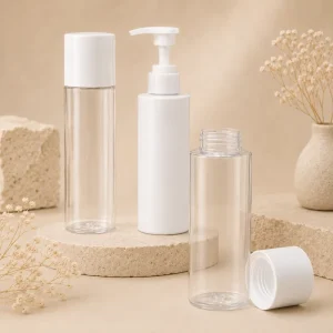 PET Round Cosmetic Lotion Bottle with Pump Dispenser Screw Cap Screen Printing for Body Wash and Skin Care