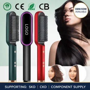 PTC Heating Hair Straightener Brush Electric Hair Straightener Comb Hot Hair Straightening Brush OEM ODM Custom