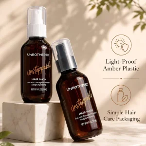 Packaging Fancy Slanting Shoulder Round Amber 150ml Custom PET Plastic Moisturizing Spray Bottles Hair Serum Body Wash Pump