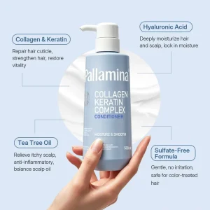 Pallamina Organic Herbal Nourishing Moisture Smooth Collagen Keratin Cream Conditioner for Dry Damaged Hair Repair