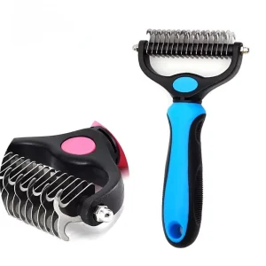 Pet Grooming Brush Double-Sided Shedding and Dematting Undercoat Rake Comb for Dogs and Cats