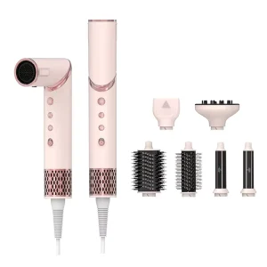 Pink 6 in 1 Hair Care Tools Set Home Use Electric Fashionable LED Hair Dryer Straight Hair Brush