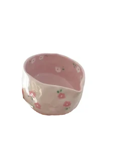 Pink Ceramic Mixing Bowl Cream Tea Making Tool Ceramic Floral Matcha Bowl