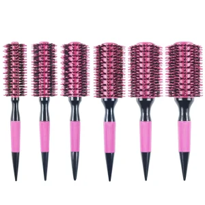 Pink Ionic Hair Comb Aluminum Tube Thermal Styling Comb Rubber Handle Tip Tail Solid Wood Boar Bristle