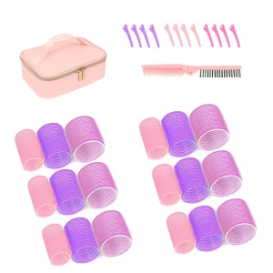 Pink Purple Plastic Jumbo Hair Rollers Set Quick Curler with Spiral Self Grip 3 Sizes Sticky Hair Clips for Home Use