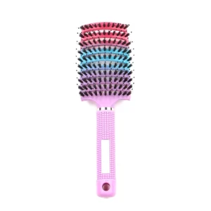 Pink colorful Boar Bristle Nylon Hairbrush Anti Static Scalp Massage Comb Curved Vented Detangling Brush for Wet & Dry Hair