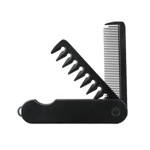 Plastic 2 in 1 Beard Care Barber Comb Upgraded Black Folding Pocket Comb Fine Tooth Hair Comb for Grooming