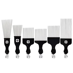 Popular Custom Wide Tooth Afro Comb Plastic Handle Stainless Steel Fork Hair Styling Tools Home Use Afro Pick