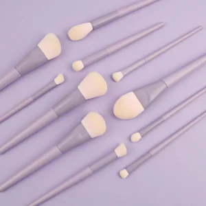 Portable 11 Piece Purple Wood Handle Synthetic Hair Makeup Brush Set with Multi Functional Beauty Tools Travel Friendly