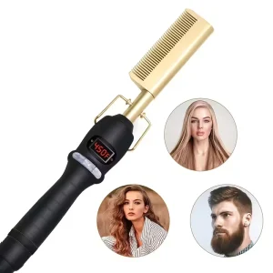 Portable Ceramic Electric Hot Comb Wigs Professional 2 in 1 Hair Straightener Curling Iron Anti Scald Hotel Household Use 5 Heat