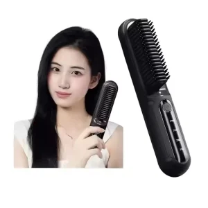 Portable Cordless Hair Straightener Brush Negative Iron Hot Straightener Styling Comb with USB Rechargeable