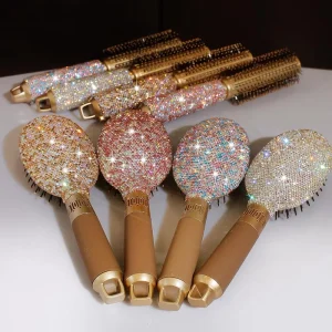 Portable Diamond Encrusted Scalp Massage Hairbrush Anti Static Bristle Comb Rhinestone for Hairdressing