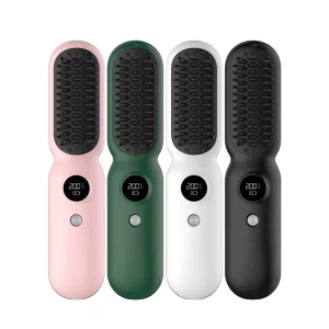 Portable Electric Hair Brush USB Rechargeable Wireless Hot Comb Electric Mini Beard Hair Straightener Comb for Women Men