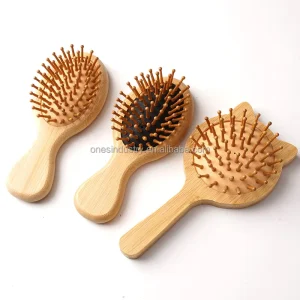 Portable Fashion One Piece Wooden Hairbrush for Kids Women 5 Wood Bristles Detangling Static Massage Scalp Reducing Comb