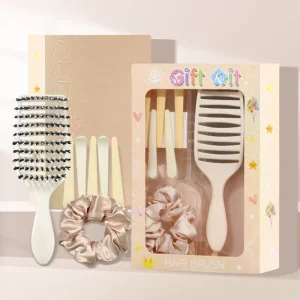 Portable Fashionable Vent Hair Brush Comb Gift Set with Cute Scrunchies Hair Clips Eco-Friendly Multifunction Hair Accessories