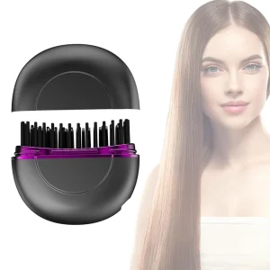 Portable Hair Straightener Brush with Protective Case Mini Heated Straightening Brush for Travel Hot Comb Straightener for Women