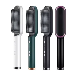 Portable LED Display Ceramic Electric Hair Straightener and Curler Brush Fast Heat with LCD Temperature Display Straight Hair Comb