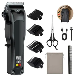 Portable Salon Rechargeable Men’s Haircut Machine Black Scissors Kit for Men Cordless Professional Barber Hair Clipper