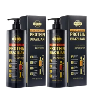 Private Label 900ml Natural Brazilian Keratin Jojoba Oil Shampoo Conditioner Set Deep Cleaning Repairing Moisturizing Vegan
