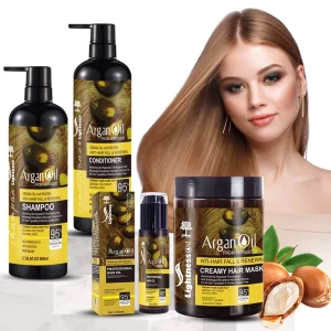 Private Label Afro Hair Care Set Collagen Repair Frizz Organic Moroccan Argan Oil Curly Hair Shampoo and Conditioner