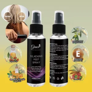 Private Label Anti Frizz Hair Detangling Spray Heat Protectant Add Shine Against Damage Smooth Wig Hair Silkening Mist Spray