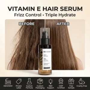 Private Label Argan Oil Hair Serum with Vitamin E for Dry Damaged Hair Repair Smoothing Anti-Frizz Treatment Hair Shine Serum