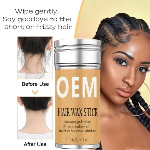 Private Label Hair Wax Stick for Flyaway & Baby Hair Strong Hold Edge Control Stick Non-Greasy Finishing Stick Sleek Hairstyle