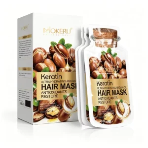 Private Label Keratin Hair Mask with Argan Oil Moisturizing & Nourishing Biotin 2 in 1 Formula for Smooth Hair Care