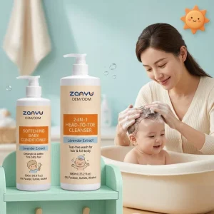 Private Label Lavender Baby Hair Care Set Shampoo Body Wash Conditioner Gel 500ml+980ml Gentle Soothing Sensitive Skin