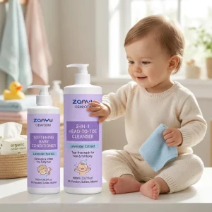 Private Label Lavender Baby Hair Care Set Shampoo Body Wash Conditioner Gel Herbal 500ml+980ml Refreshing Gentle Soothing