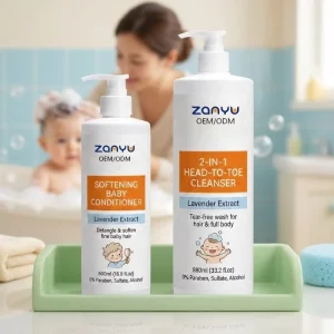 Private Label Lavender Baby Hair Care Set Shampoo Body Wash Conditioner Gentle Soothing Sensitive Skin OEM