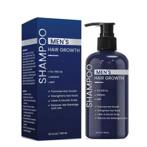 Private Label Men’s Hair Growth Shampoo with Tea Tree Oil Ginseng & Mint Strengthens Roots Reduces Hair Loss 300ml