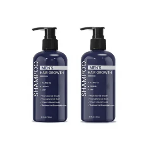 Private Label Men’s Organic Hair Growth Shampoo Tea Tree Oil Ginseng Mint-Nourishing Strengthens Roots Reduces Hair Loss 300ml