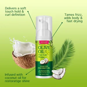 Private Label Natural Olive Oil Strong Holding Texture Hair Styling Setting Foaming Mousse Spray Product