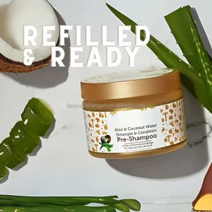 Private Label Natural Pre Shampoo with Aloe and Coconut Water Hair Detangler for Curly Hair Minimizes Breakage and Strengthens Hair