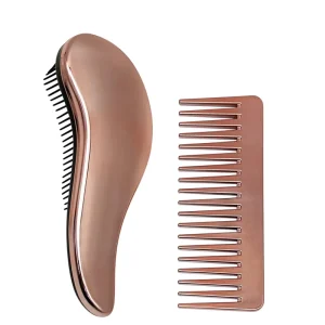 Private Logo Electroplate Rose Gold Kids Wet Massage Detangler Hairbrush Wide Tooth Comb Sets Women Hair Styling Tools