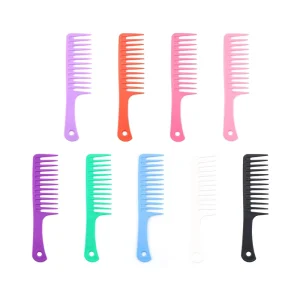 Private logo Detangling Hair Heat Resistant Hairdressing Plastic Comb Salon Plastic Long Handled Colorful Combs Wide Tooth Comb