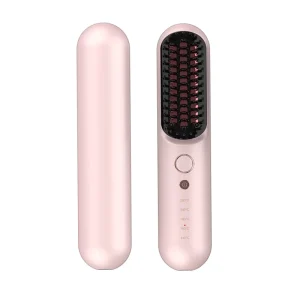 Profession Rechargeable Hair Straightener Brush Pink Electric Heating Wireless Hair Straightening Comb