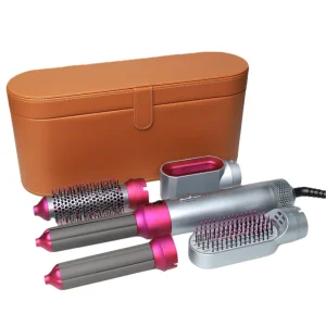 Professional 1000W Pink Salon Tools 5 in 1 Multi Styler Hot Air Hair Dryer Wrap Brush Curler Straightener for All Hair Types