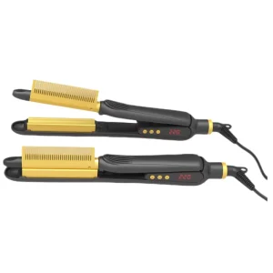 Professional 2 in 1 Clip on Hair Straightener Brush Hot Comb and Hair Curler with Storage Lock Digital Display