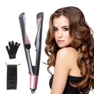 Professional 2 in 1 Twist Hair Curling & Straightening Hair Curler Wet & Dry Flat Iron with LCD Digital Display
