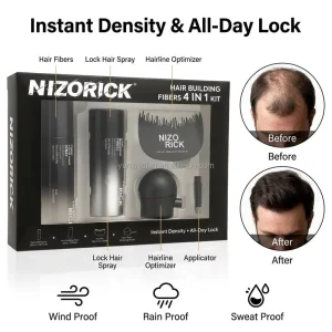Professional 4 in 1 Hair Building Fibers Kit Keratin Hair Thickening Fibers with Spray Applicator Hair Loss Concealer Set