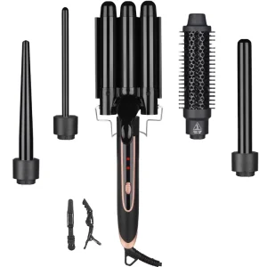 Professional 5 in 1 Interchangeable Ceramic Hair Styling Set 3 Barrel Iron Curler PTC Electric Wave Curling Wand LED Hotel Use