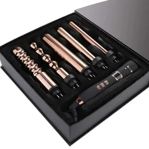 Professional 6 1 Ceramic Barrel Hair Curler Set Detachable LCD Temperature Electric Interchangeable Multi Hair Curling Wand