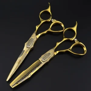 Professional 6.0 Inch Stainless Steel Hair Cutting Scissors Kits FMC 4-Color Half-Gold Straight Beauty Shears Sharp Thinning