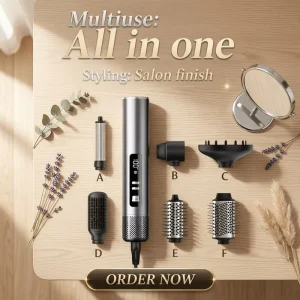 Professional 7 1 Hot Air Styler Hair Dryer Set 110000RPM Brushless Motor Ionic Feature Straightening Curling Drying All In One