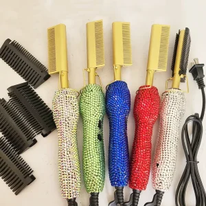 Professional Copper Metal Hair Straightening Comb Brush Hot Electric Hair Straightener Comb